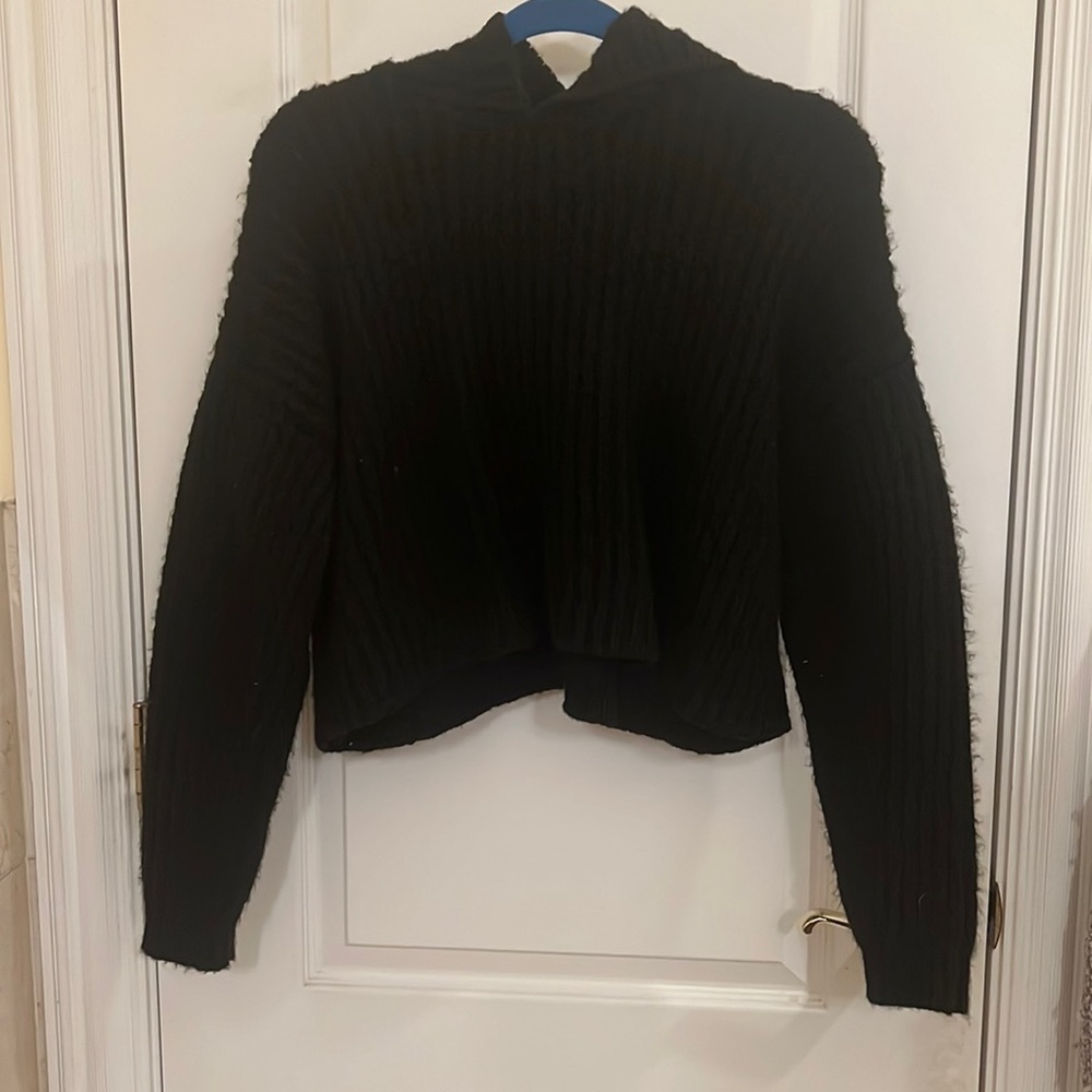 Black Knit Sweater with Hood